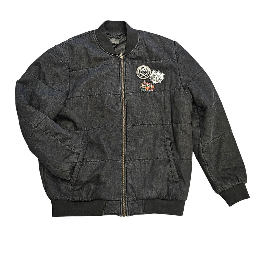 Asos quilted bomber jacket biker army patches streetwear mens xxl washed black